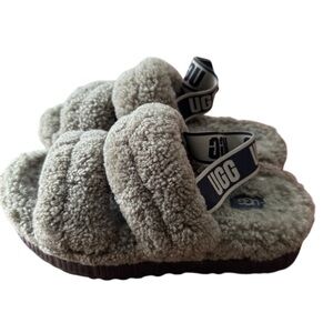 Ugg Womens Fluff Yeah Green Comfy Slide Slippers Shoes 9